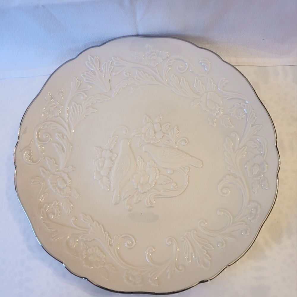 Vintage Mint Lenox China Collectors Anniversary Plate w/Lovebirds & Silver Trim